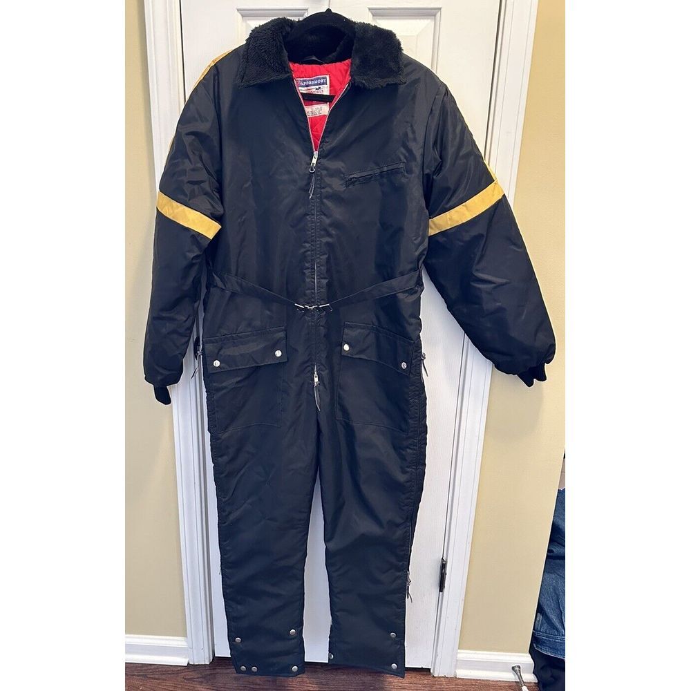 Classic Black Ski One-Piece Suit with Yellow Sleeve Stripe